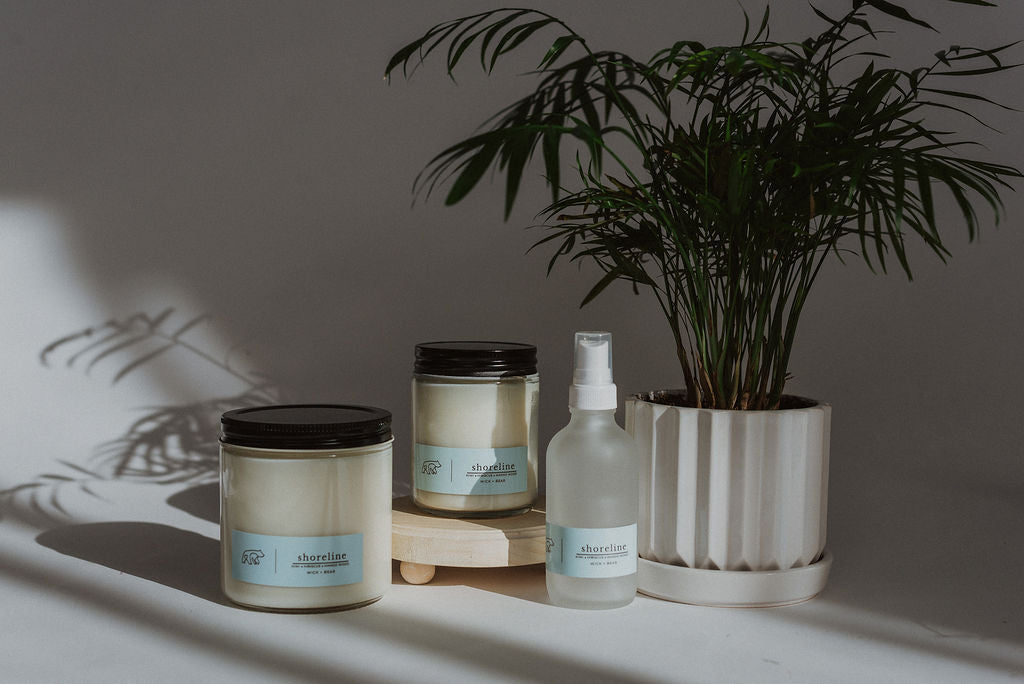 Shoreline scented candles and room spray.